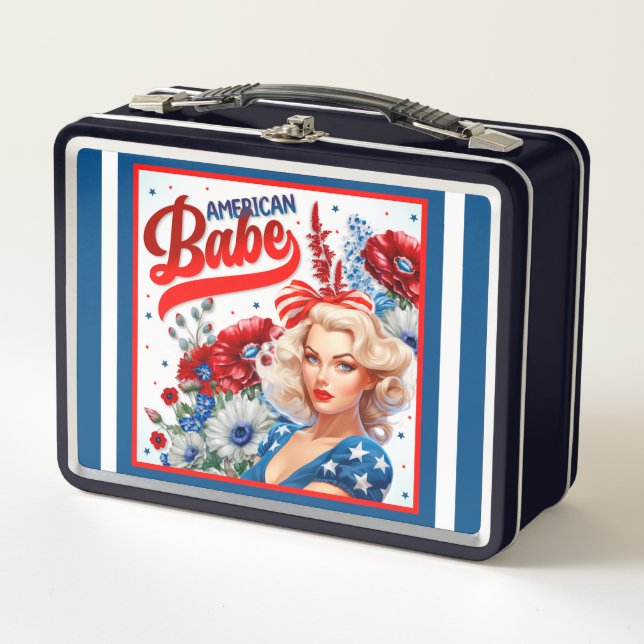 Retro American Pinup_ American Babe Metal Lunch Box (Front)