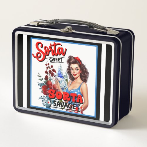 Retro American Pinup_  Sorta Sweet Sorta Savage Metal Lunch Box