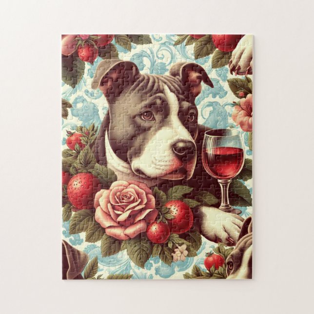 Retro American Pit Bull Terrier Illustration Jigsaw Puzzle (Vertical)