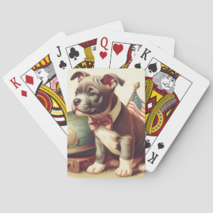 Retro American Pit Bull Terrier Painting Poker Cards