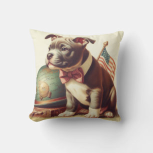 Retro American Pit Bull Terrier Painting Throw Pillow