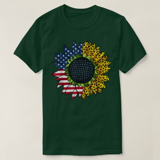 Retro American Sunflower Patriotic Leopard 4th Of  T-Shirt (Design Front)