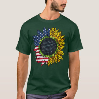 Retro American Sunflower Patriotic Leopard 4th Of  T-Shirt