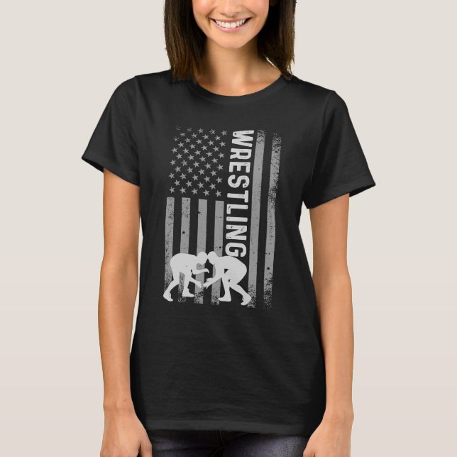 Retro American Wrestling Apparel US Flag Wrestling T-Shirt (Front)