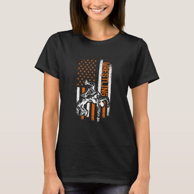 Retro American Wrestling Apparel US Flag Wrestling T-Shirt (Front)
