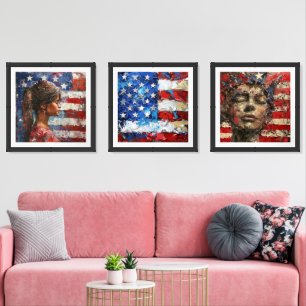 Retro Americana Independence Day  Wall Art Sets