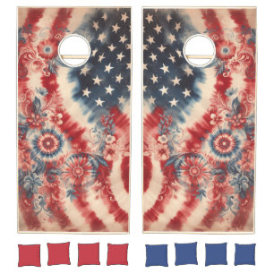 Retro Americana Vibes - Vintage Tie-Dye  Cornhole Set