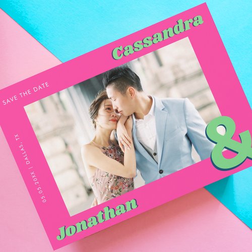Retro Ampersand Unique Colorful Groovy Wedding     Save The Date