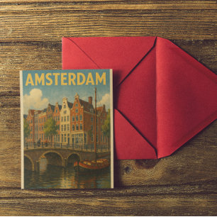 Retro Amsterdam Netherlands Grachten Postcard