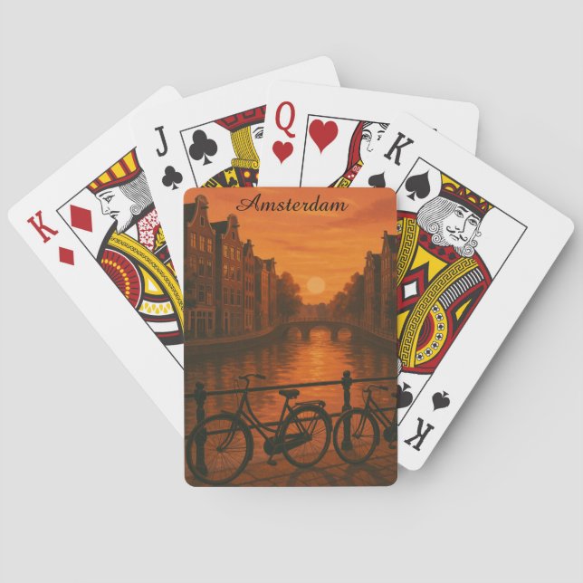 Retro Amsterdam Netherlands Grachten Sunset Glow  Poker Cards (Back)