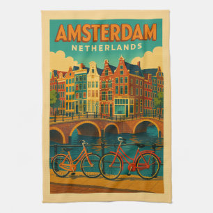 Retro Amsterdam Netherlands Kitchen Towel