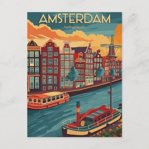 Retro Amsterdam Netherlands Postcard