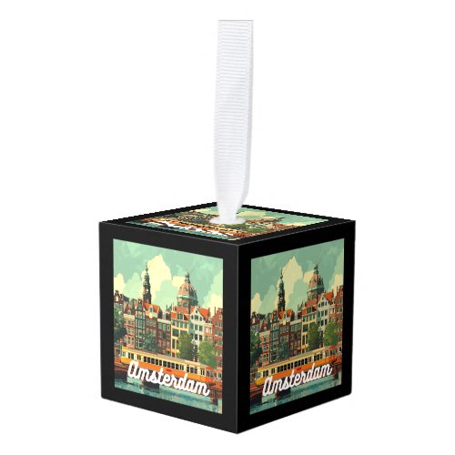 Retro Amsterdam Skyline  Cube Ornament