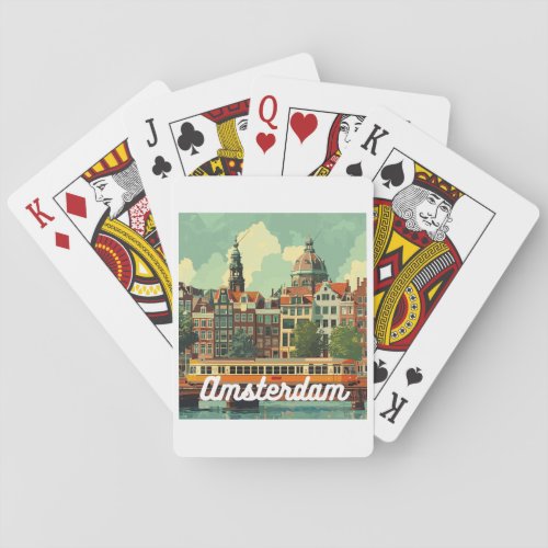 Retro Amsterdam Skyline  Playing Cards