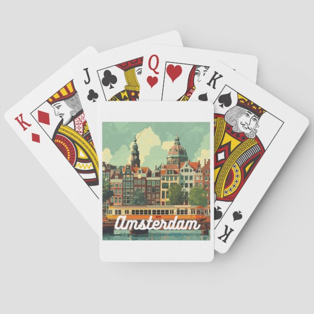 Retro Amsterdam Skyline  Poker Cards (Back)