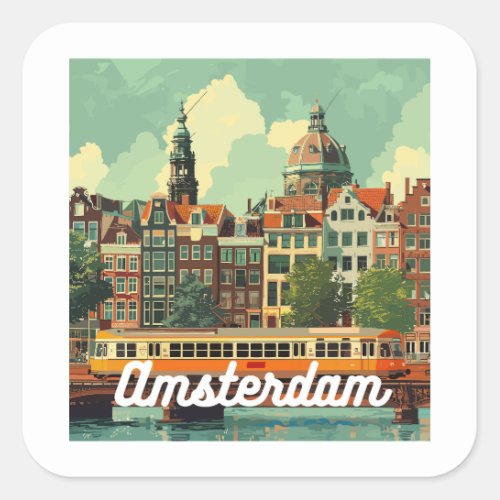 Retro Amsterdam Skyline  Square Sticker
