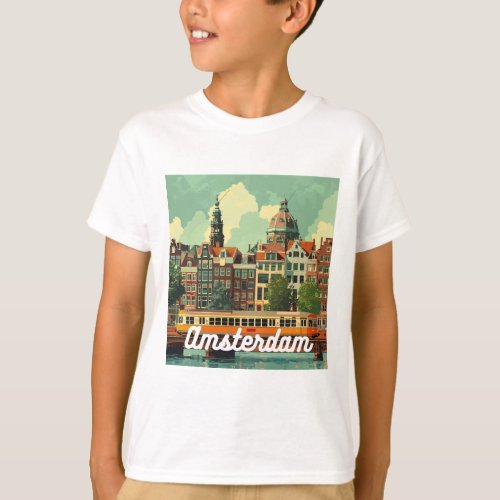 Retro Amsterdam Skyline  T_Shirt