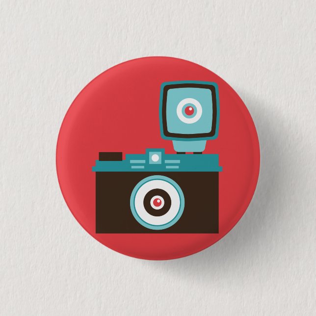 Retro Analog Camera (Brown / Blue) Flair Pinback Button (Front)