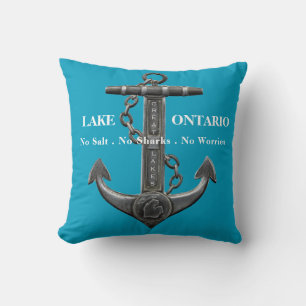 Retro anchor pirate nautical distressed Ontario  Throw Pillow