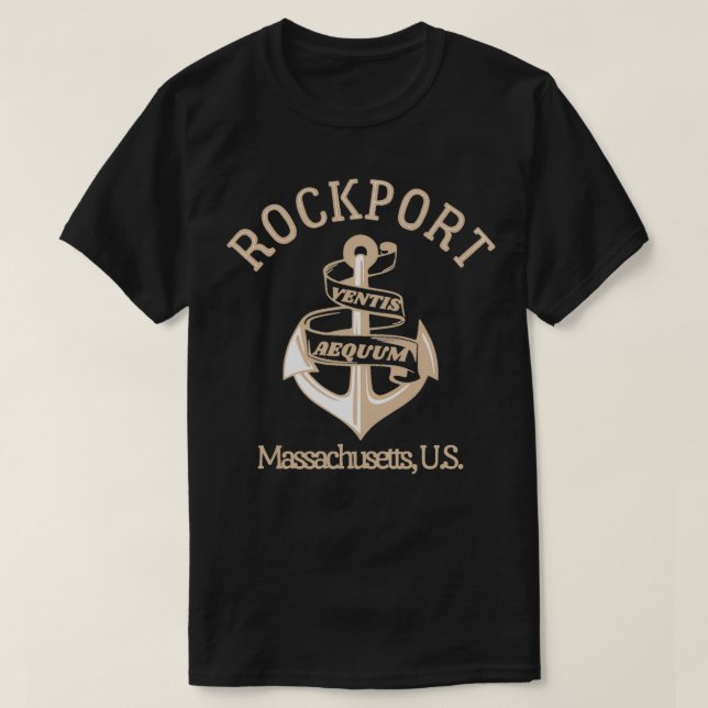 Retro Anchor Rockport Massachusetts US Tan Text Vi T-Shirt (Design Front)