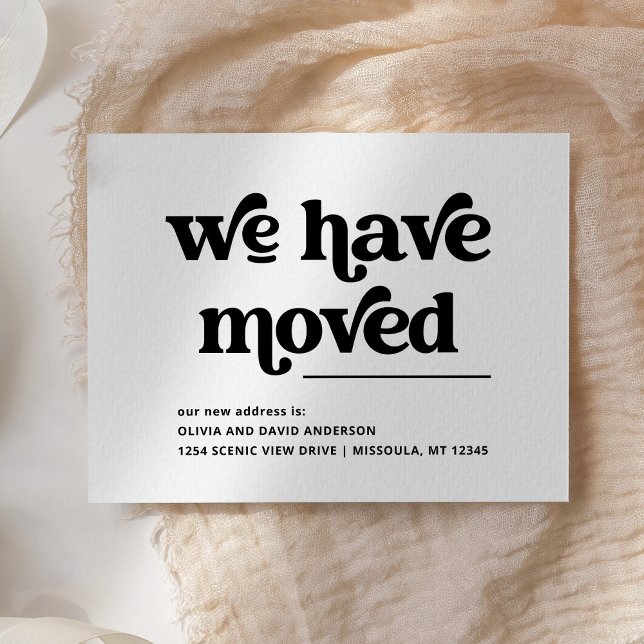 Retro and Boho Black and White Moving Announcement Postcard (A stylish, boho and retro moving announcement postcard)