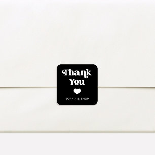 Retro and Boho Black Branding Thank You Square Sticker