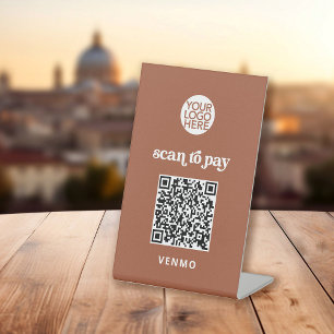 Retro and Boho Contactless Scan to Pay QR Code Pedestal Sign