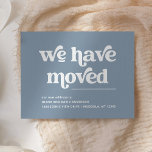 Retro and Boho | Dusty Blue Moving Announcement Postcard<br><div class="desc">This trendy,  boho style moving announcement says "we have moved" in retro white typography on a simple dusty blue background. The perfectly stylish way to let friends and family know that you have a new home.</div>