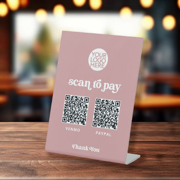 Retro And Boho | Two Ways To Pay Scannable Qr Code Pedestal Sign by christine592 at Zazzle