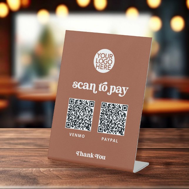 Retro and Boho | Two Ways to Pay Scannable QR Code Pedestal Sign (A pedestal sign with two contactless ways to pay)
