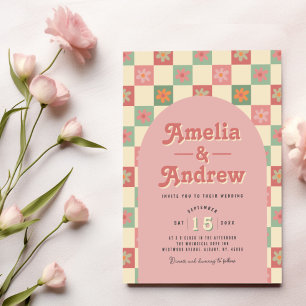 Retro and Groovy Floral 1970s Wedding Invitation