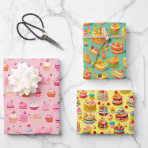 Retro and Vintage Aesthetic Cupcake Party Pattern  Wrapping Paper Sheets