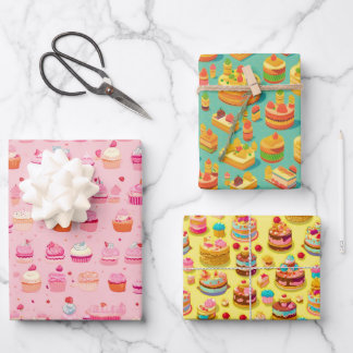 Retro and Vintage Aesthetic Cupcake Party Pattern  Wrapping Paper Sheets