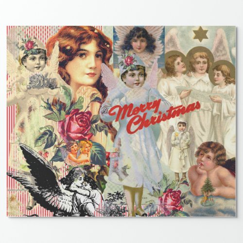 RETRO ANGEL CHRISTMAS COLLAGE Wrapping Paper