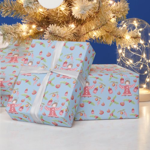 Retro angel pattern blue Holiday wrapping paper