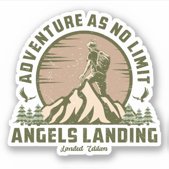 Retro Angels Landing Hike Sunset T-Shirt Sticker (Front)