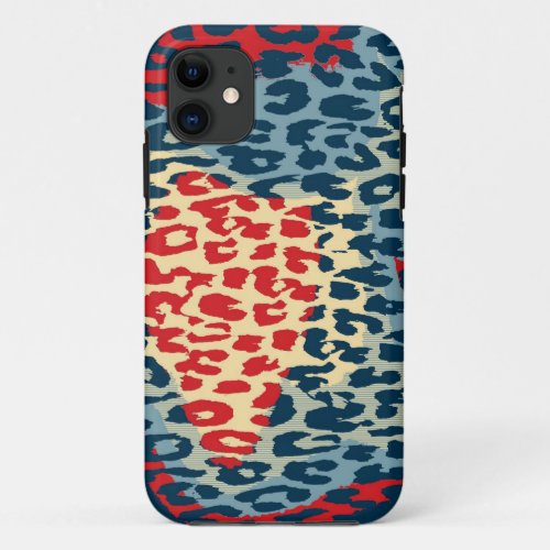 Retro animal print skin of leopard blue red iPhone 11 case