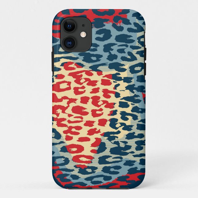 Retro animal print skin of leopard (blue, red) Case-Mate iPhone case (Back)