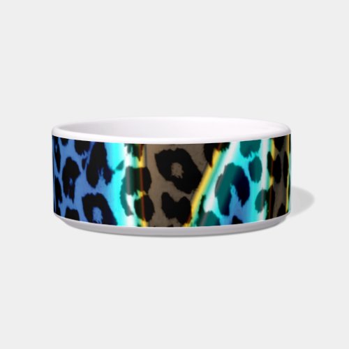 Retro animal print texture of leopard blue aqua bowl