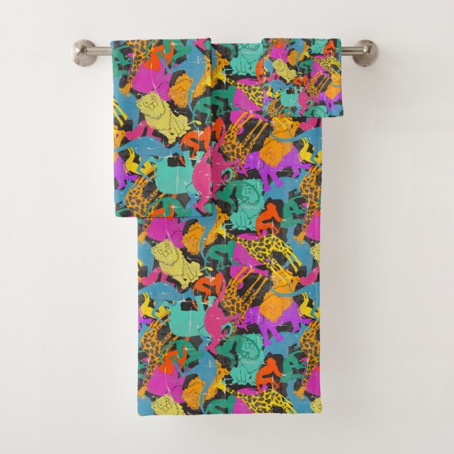 Retro Animal Silhouettes Pattern Bath Towel Set (Insitu)