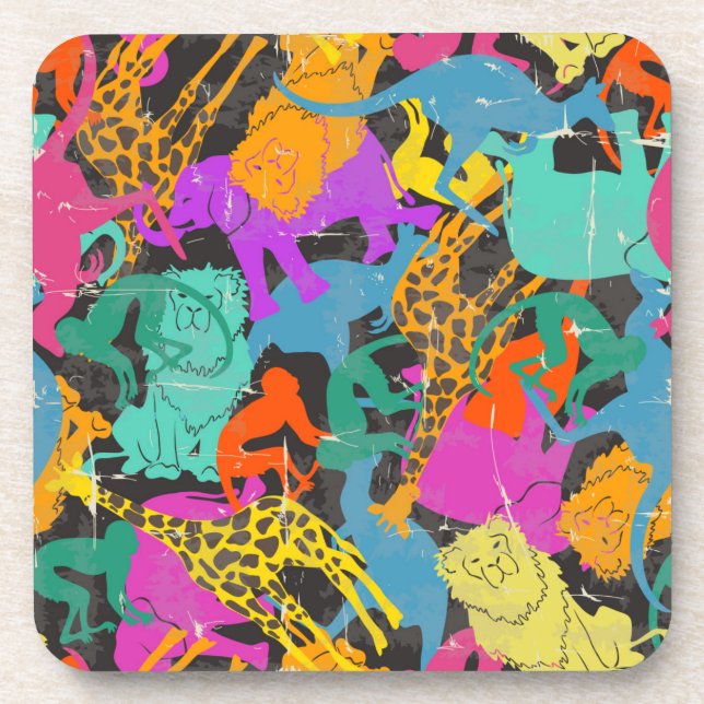 Retro Animal Silhouettes Pattern Beverage Coaster (Front)