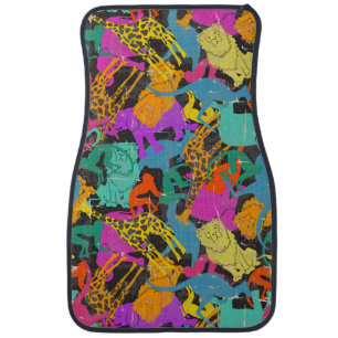 Retro Animal Silhouettes Pattern Car Mat