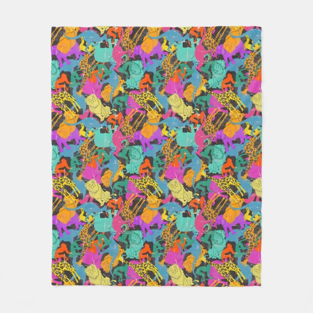 Retro Animal Silhouettes Pattern Fleece Blanket (Front)