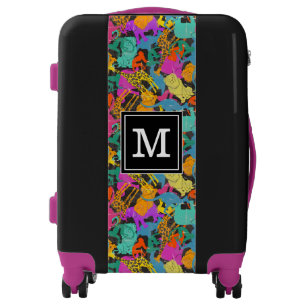 Retro Animal Silhouettes Pattern   Monogram Luggage