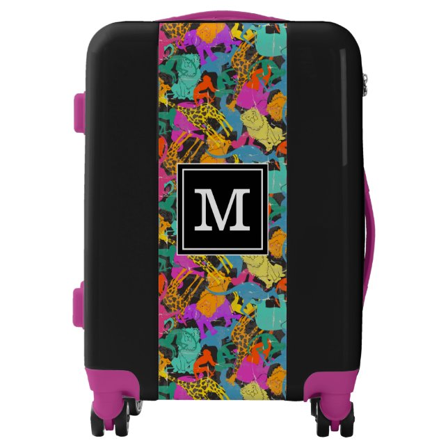 Retro Animal Silhouettes Pattern | Monogram Luggage (Front)