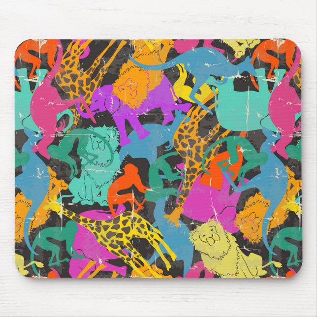Retro Animal Silhouettes Pattern Mouse Pad (Front)
