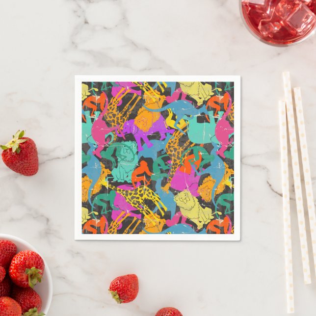 Retro Animal Silhouettes Pattern Napkins (Insitu)