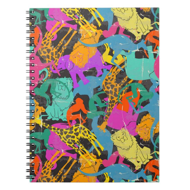 Retro Animal Silhouettes Pattern Notebook (Front)