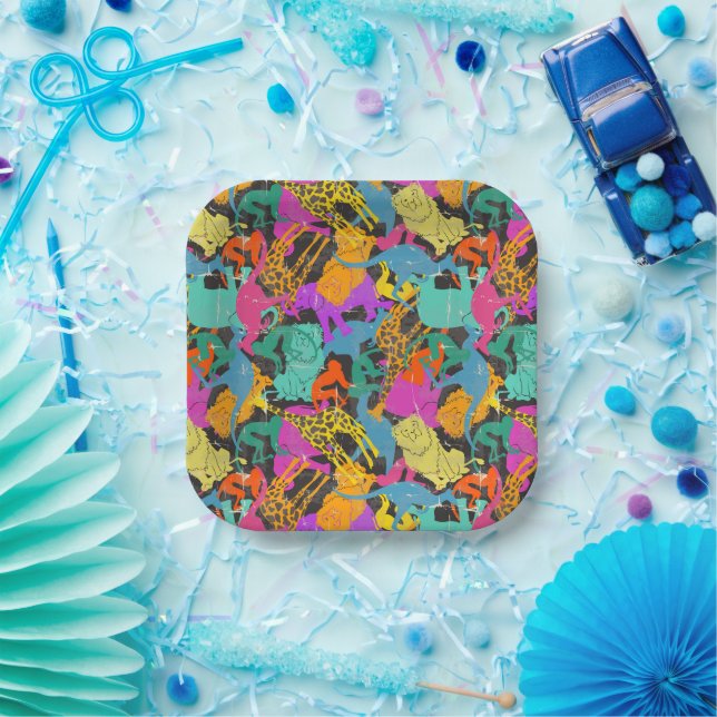 Retro Animal Silhouettes Pattern Paper Plates (Party)