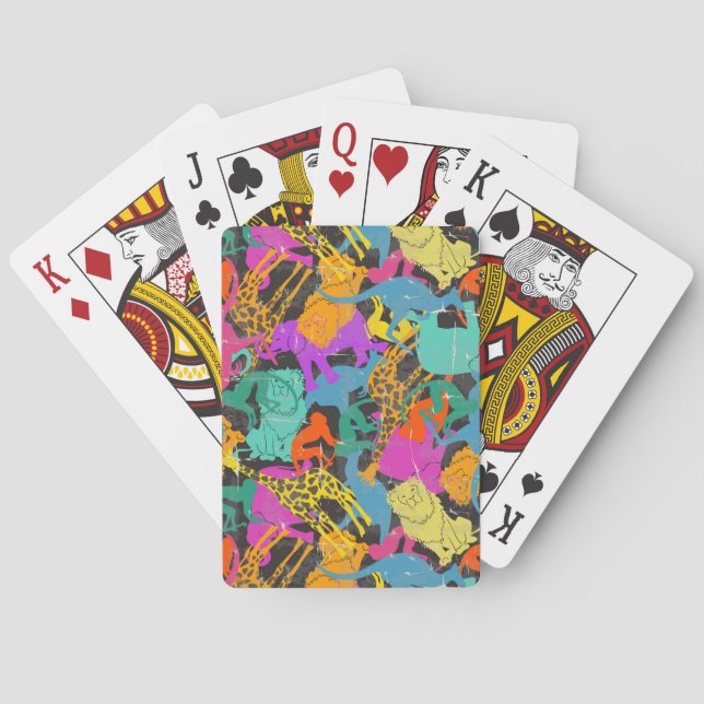Retro Animal Silhouettes Pattern Poker Cards (Back)